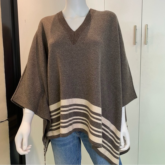 Vince Sweaters - Vince Brown/Cream Striped Poncho NWT